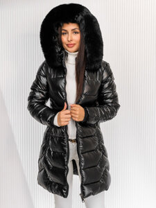 Femme Blouson d'hiver longue matelassée à capuche Noir Bolf 16M9122