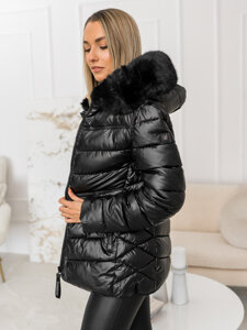 Femme Blouson d'hiver matelassé à capuche Noir Bolf B8163B