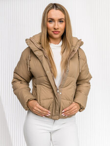 Femme Blouson d'hiver matelassée à capuche Beige Bolf 16M9188