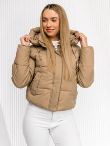 Femme Blouson d'hiver matelassée à capuche Beige Bolf 16M9188