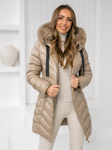 Femme Blouson d'hiver matelassée à capuche Beige Bolf 5M3139