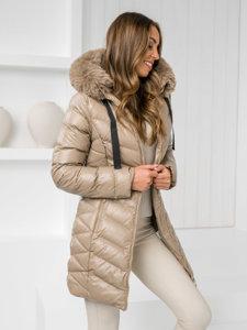 Femme Blouson d'hiver matelassée à capuche Beige Bolf 5M3139