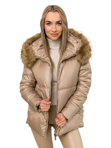 Femme Blouson d'hiver matelassée à capuche Beige Bolf B8190