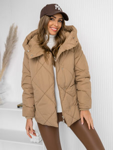 Femme Blouson d'hiver matelassée à capuche Camel Bolf 5M3175