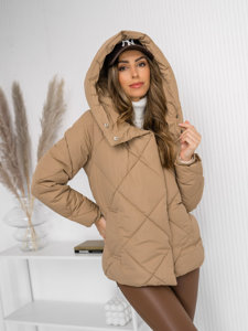 Femme Blouson d'hiver matelassée à capuche Camel Bolf 5M3175