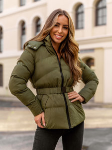 Femme Blouson d'hiver matelassée à capuche Khaki Bolf 23060A