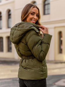 Femme Blouson d'hiver matelassée à capuche Khaki Bolf 23060A