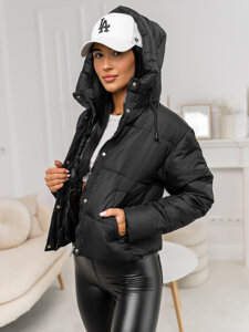 Femme Blouson d'hiver matelassée à capuche Noir Bolf 16M9188