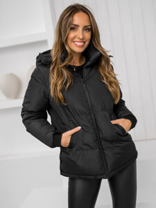 Femme Blouson d'hiver matelassée à capuche Noir Bolf 5M3169