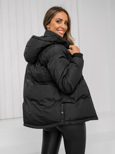 Femme Blouson d'hiver matelassée à capuche Noir Bolf 5M3169