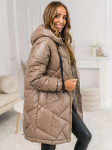 Femme Blouson d'hiver matelassée à capuche long Camel Bolf 5M3189