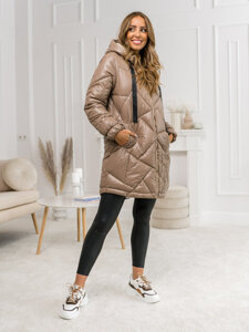 Femme Blouson d'hiver matelassée à capuche long Camel Bolf 5M3189