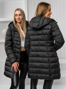 Femme Blouson d'hiver matelassée à capuche long Noir Bolf 11Z8083A