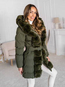 Femme Blouson d'hiver matelassée long à capuche Khaki Bolf 5M3158