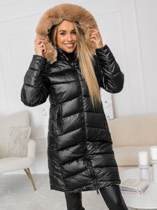 Femme Blouson matelassée longue réversible à capuche Noir Bolf B8202B