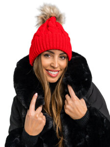 Femme Bonnet d'hiver avec pompon Rouge Bolf M1