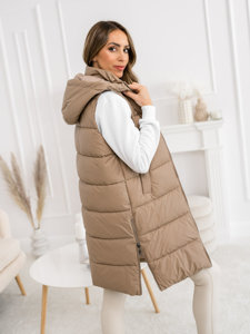 Femme Gilet long matelassé Beige Bolf B8212