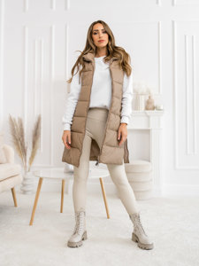 Femme Gilet long matelassé Beige Bolf B8212