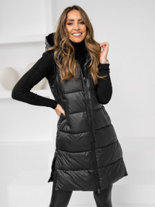 Femme Gilet long matelassé Noir Bolf R8212