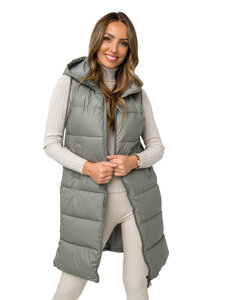 Femme Gilet long matelassé Vert Bolf R8212