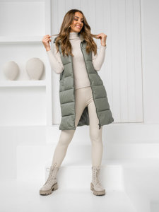 Femme Gilet long matelassé Vert Bolf R8212