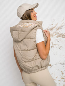 Femme Gilet matelassé épais à capuche Beige Bolf 16M9091