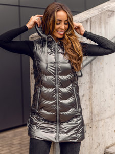 Femme Gilet matelassé long à capuche Argent Bolf 7043