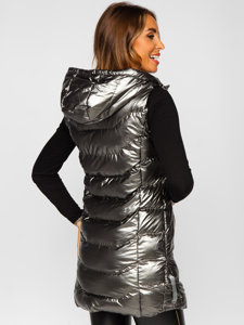 Femme Gilet matelassé long à capuche Argent Bolf 7043