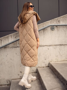 Femme Gilet matelassé long à capuche Camel Bolf 5M3165A