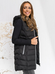 Femme Gilet matelassé long à capuche Noir Bolf 7040A1