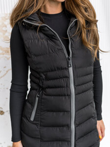 Femme Gilet matelassé long à capuche Noir Bolf 7040A1