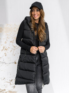 Femme Gilet matelassé long à capuche Noir Bolf 81261A1