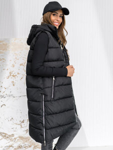 Femme Gilet matelassé long à capuche Noir Bolf 81261A1