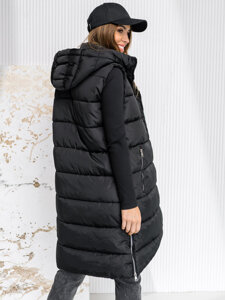 Femme Gilet matelassé long à capuche Noir Bolf 81261A1