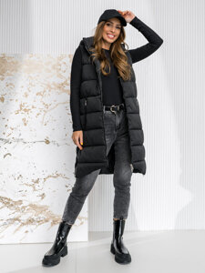 Femme Gilet matelassé long à capuche Noir Bolf 81261A1