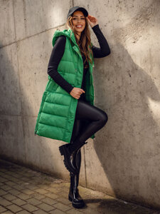 Femme Gilet matelassé long à capuche Vert Bolf MY6315A