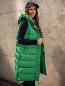 Femme Gilet matelassé long à capuche Vert Bolf MY6315A