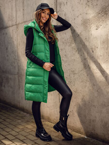 Femme Gilet matelassé long à capuche Vert Bolf MY6315A