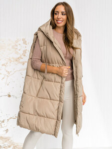 Femme Gilet matelassé long à capuche oversize Beige Bolf 81266A1