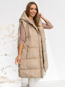 Femme Gilet matelassé long à capuche oversize Beige Bolf 81266A1