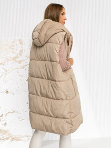 Femme Gilet matelassé long à capuche oversize Beige Bolf 81266A1