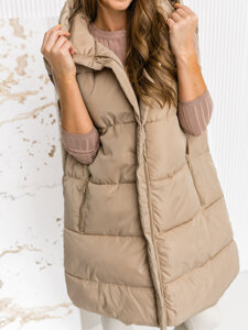 Femme Gilet matelassé long à capuche oversize Beige Bolf 81266A1