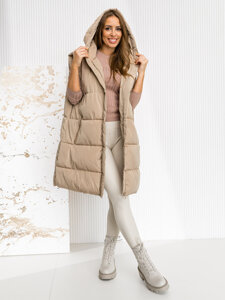 Femme Gilet matelassé long à capuche oversize Beige Bolf 81266A1