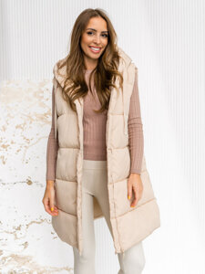 Femme Gilet matelassé long à capuche oversize Beige clair Bolf 81266A1