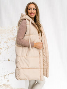 Femme Gilet matelassé long à capuche oversize Beige clair Bolf 81266A1