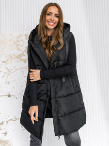 Femme Gilet matelassé long à capuche oversize Noir Bolf 81266A1