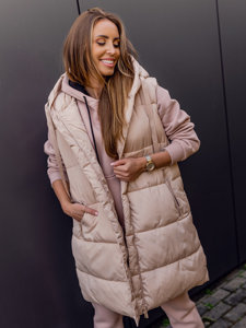 Femme Gilet matelassé long oversize Beige clair Bolf 81266A