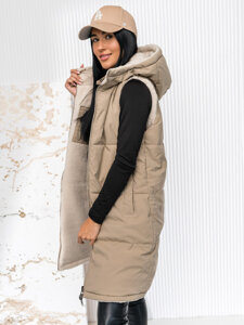 Femme Gilet matelassé long réversible Beige Bolf 16M9166