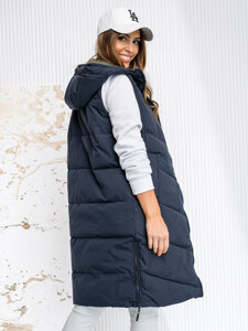 Femme Gilet matelassé long réversible avec capuche Bleu foncé Bolf B8022A1