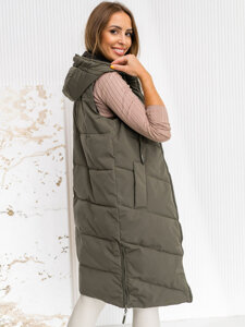 Femme Gilet matelassé long réversible avec capuche Khaki Bolf B8022A1